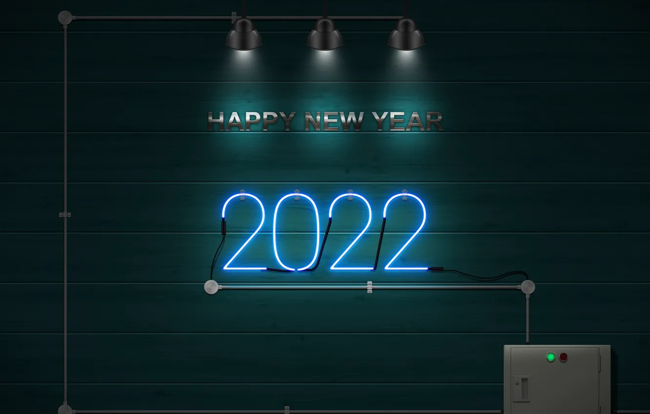 Фото обои happy new year, 2022, neon sign, 2022 year