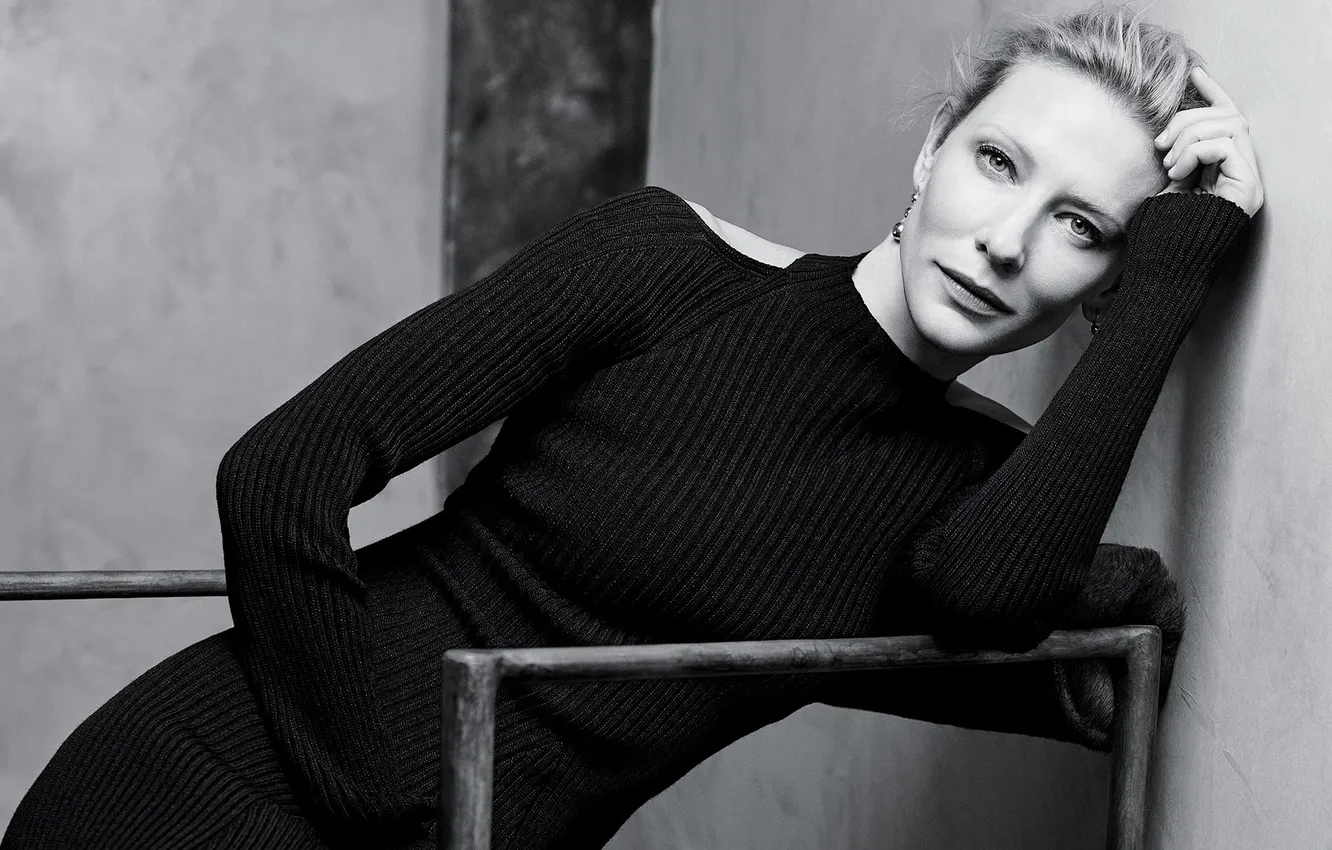 Фото обои поза, фото, платье, актриса, черно-белое, Кейт Бланшетт, Cate Blanchett, NY Times Style