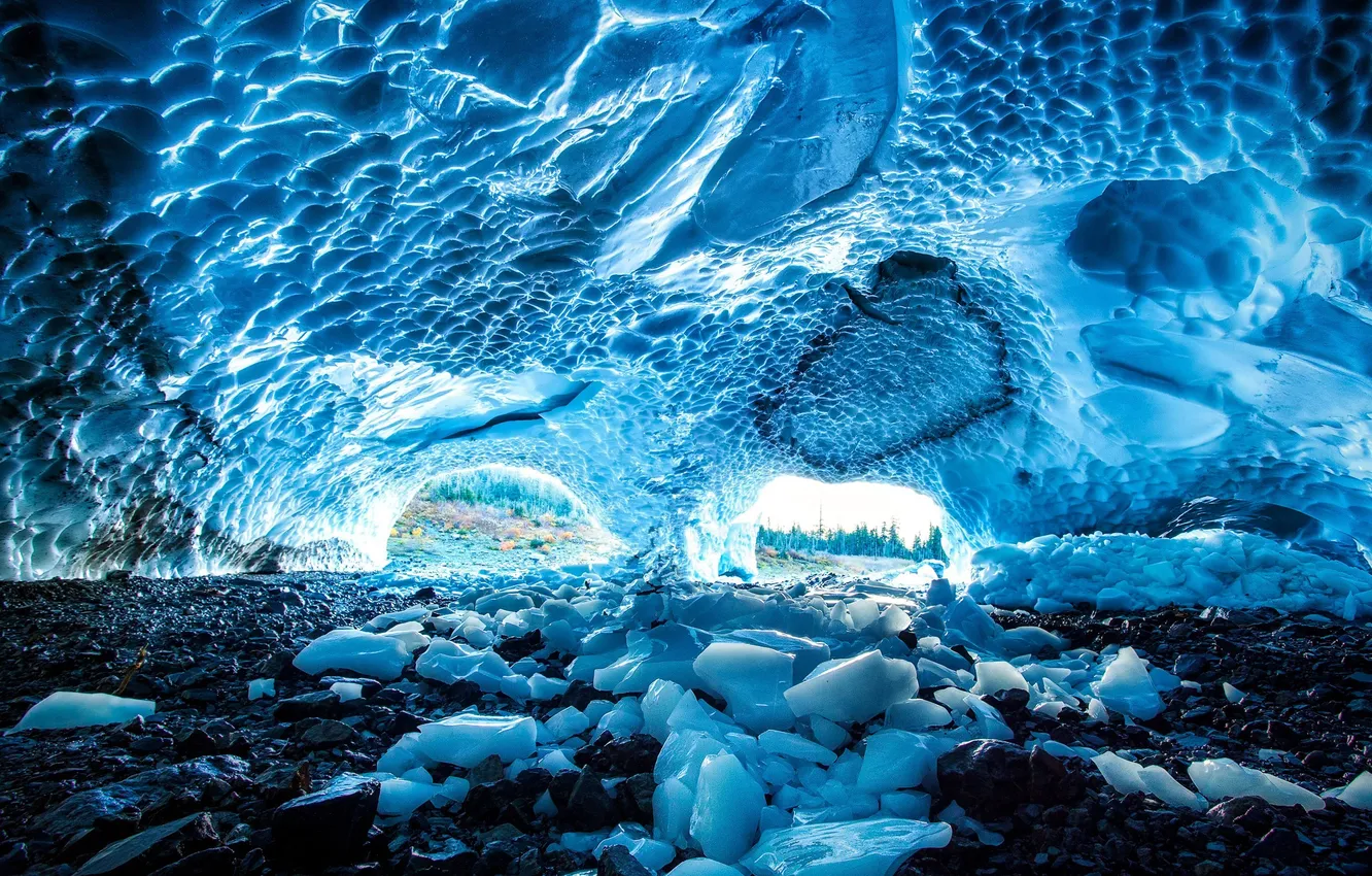 Фото обои лед, снег, камни, пещера, свод