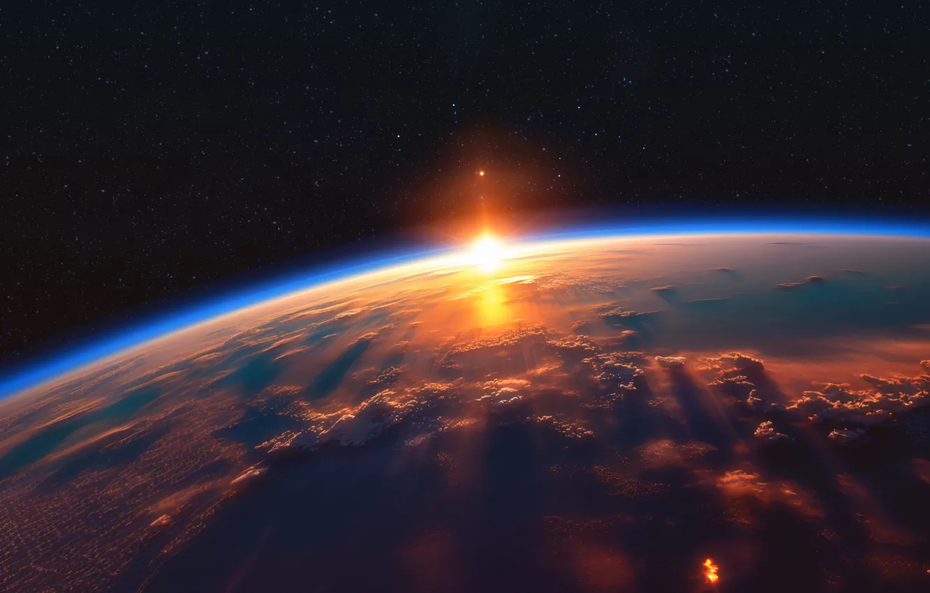 Фото обои Horizon, Space, Earth, Sunrise, Hope