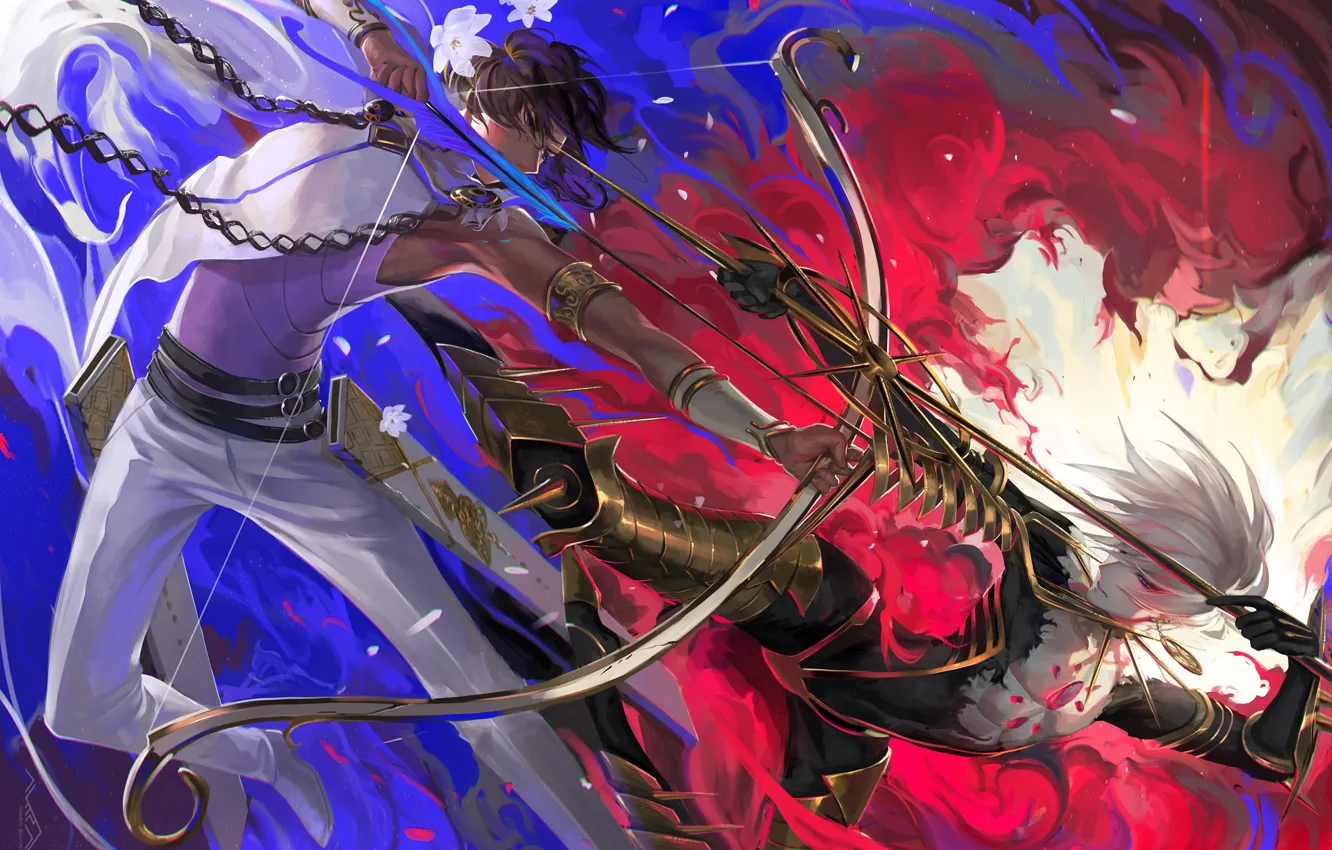 Фото обои стрелки, парни, стрелы, Fate / Grand Order, Судьба великая кампания