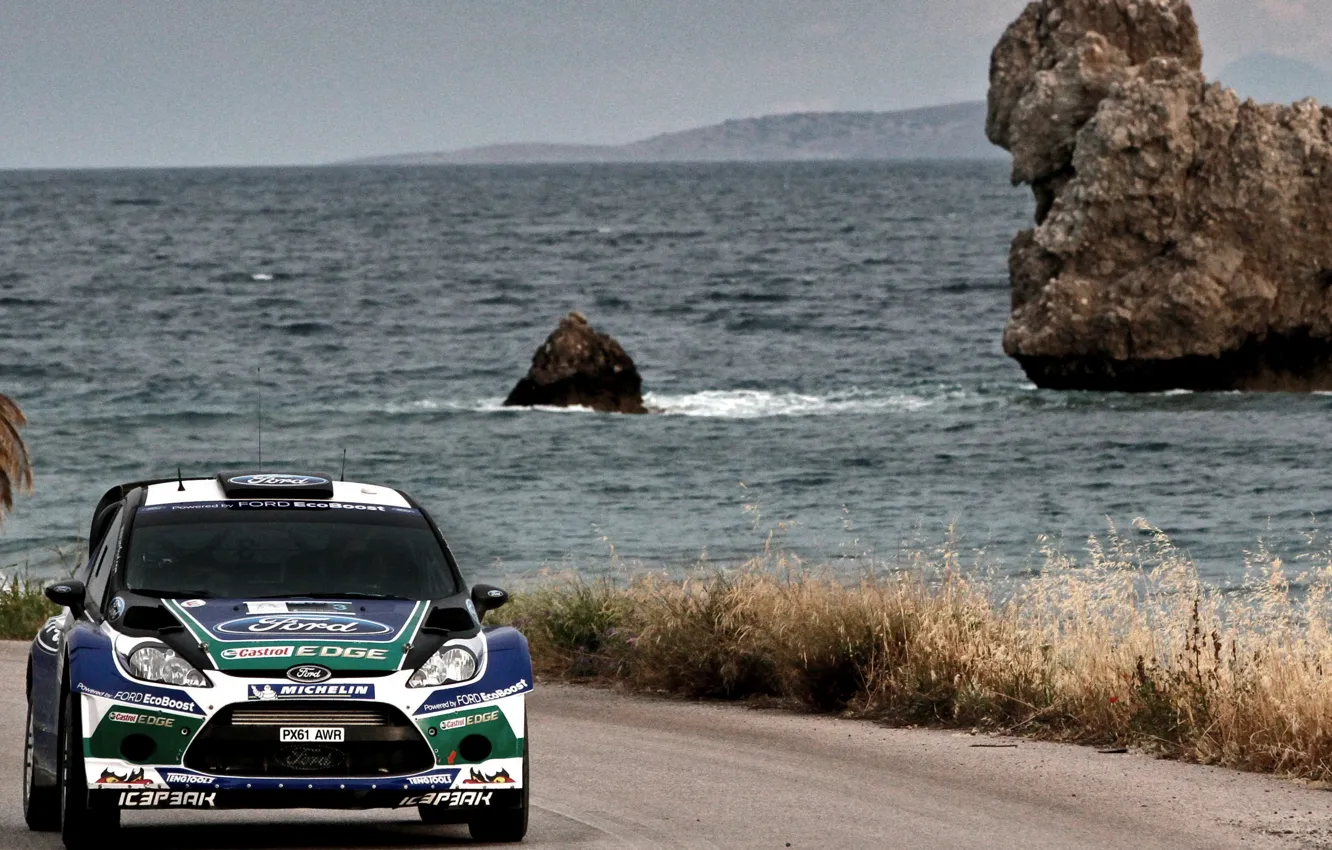 Фото обои Ford, Вода, Море, Дорога, Греция, Гонка, WRC, Rally