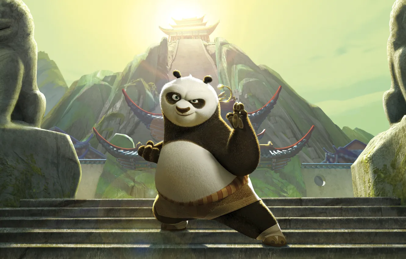 Фото обои мультфильм, ступеньки, панда кунг-фу 2