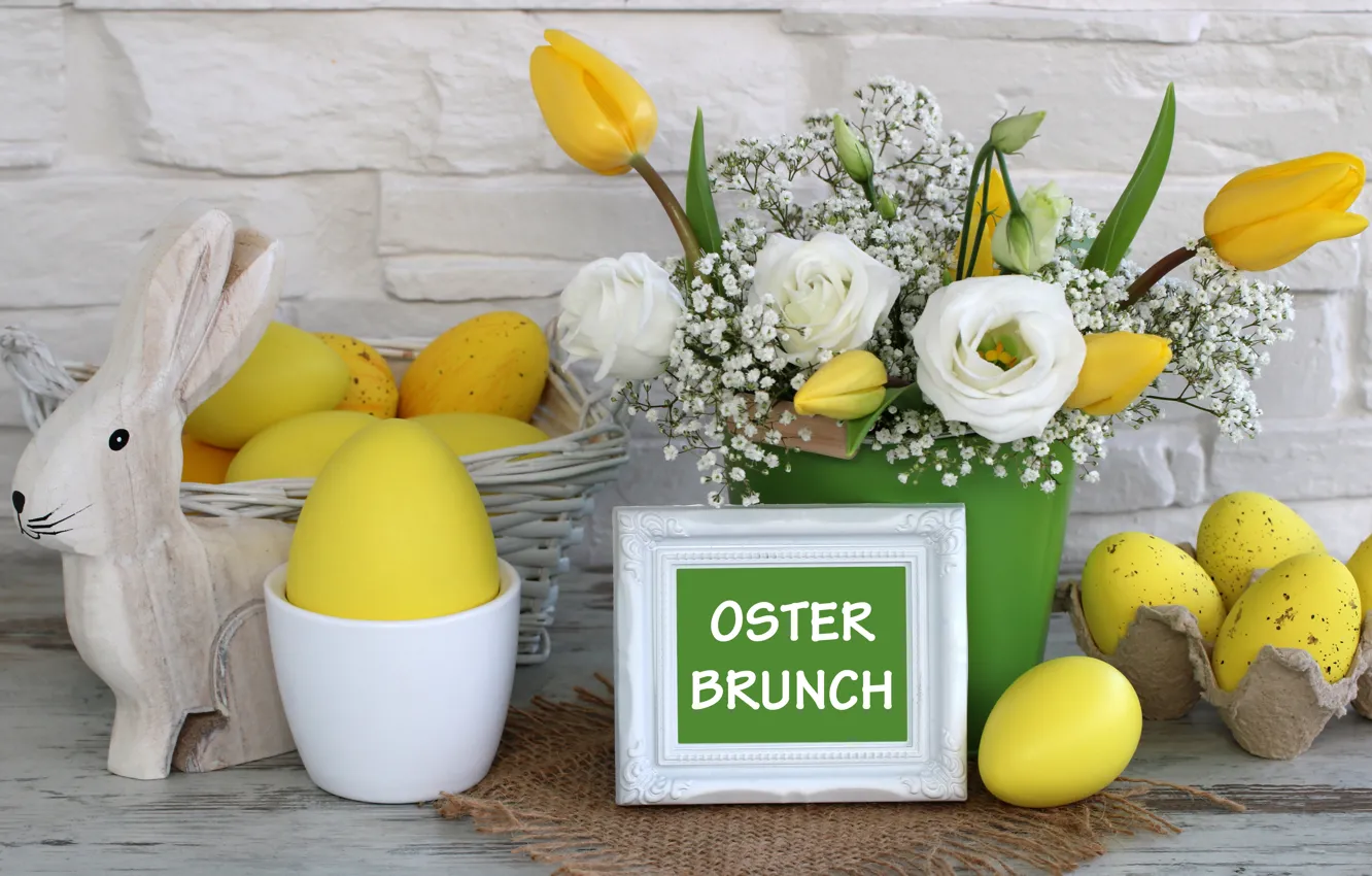Фото обои цветы, праздник, яйца, пасха, eggs, bunny, decoration