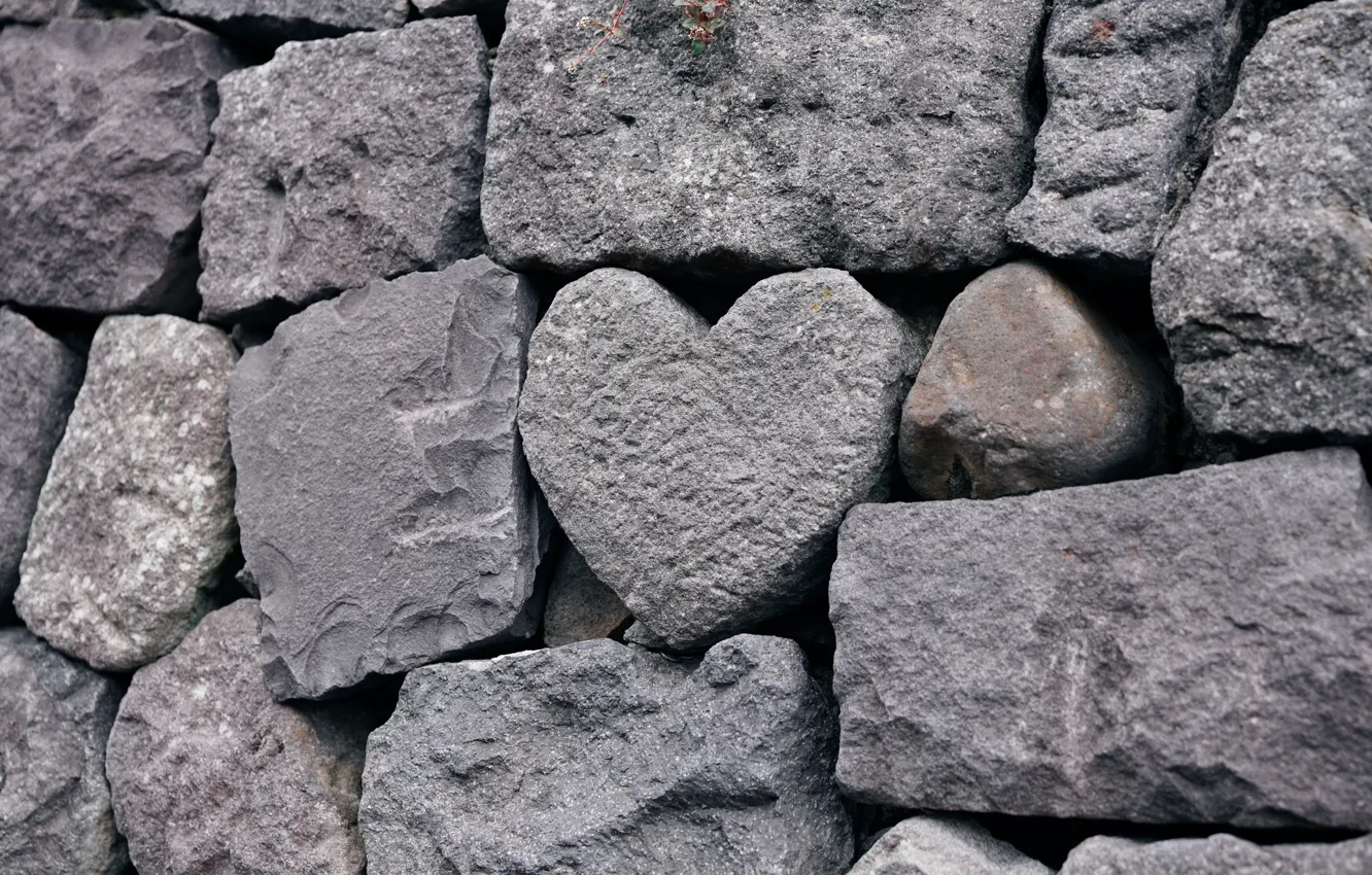 Фото обои камни, стена, сердце