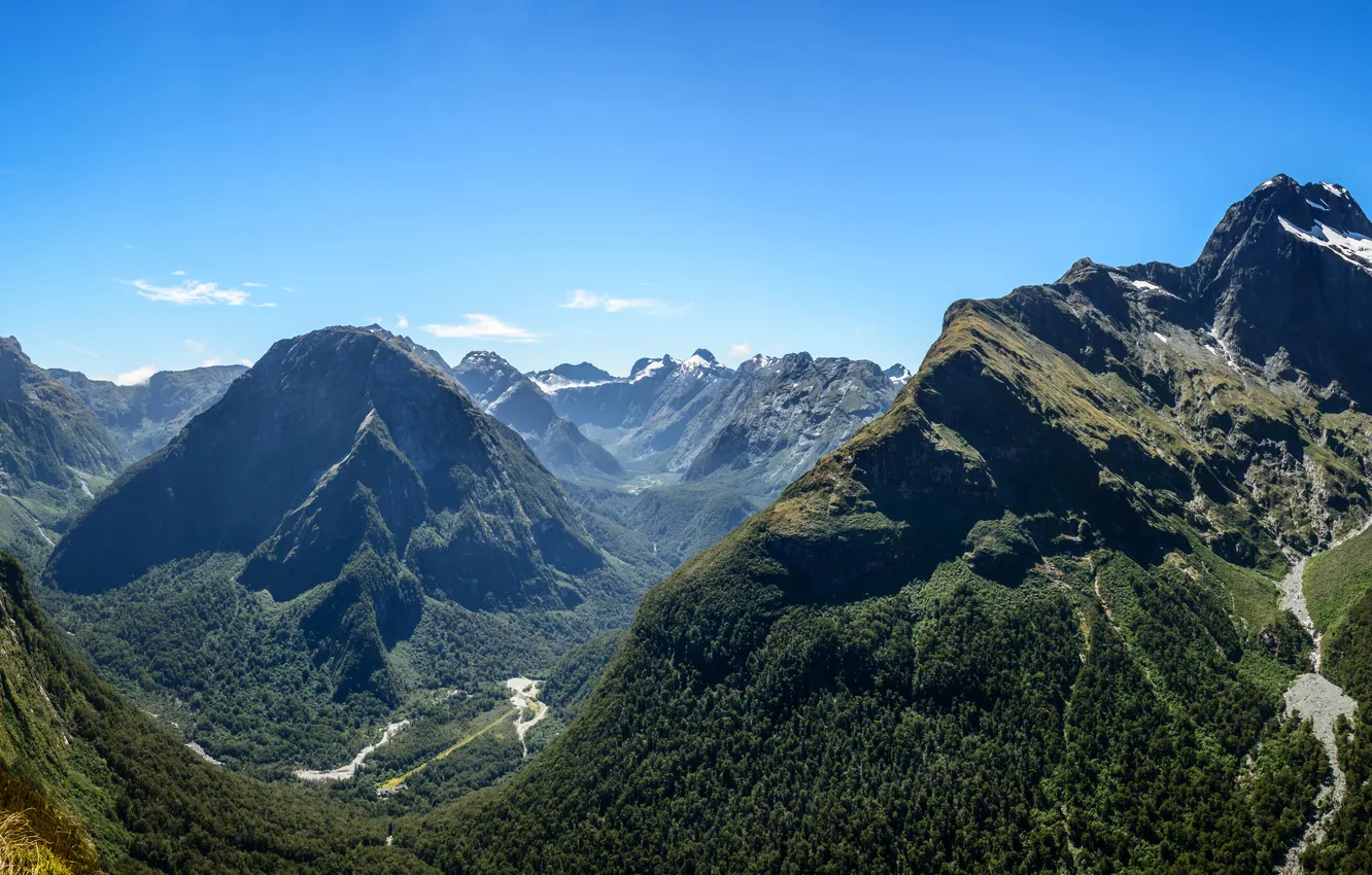 Фото обои горы, Новая Зеландия, панорама, ущелье, Southland