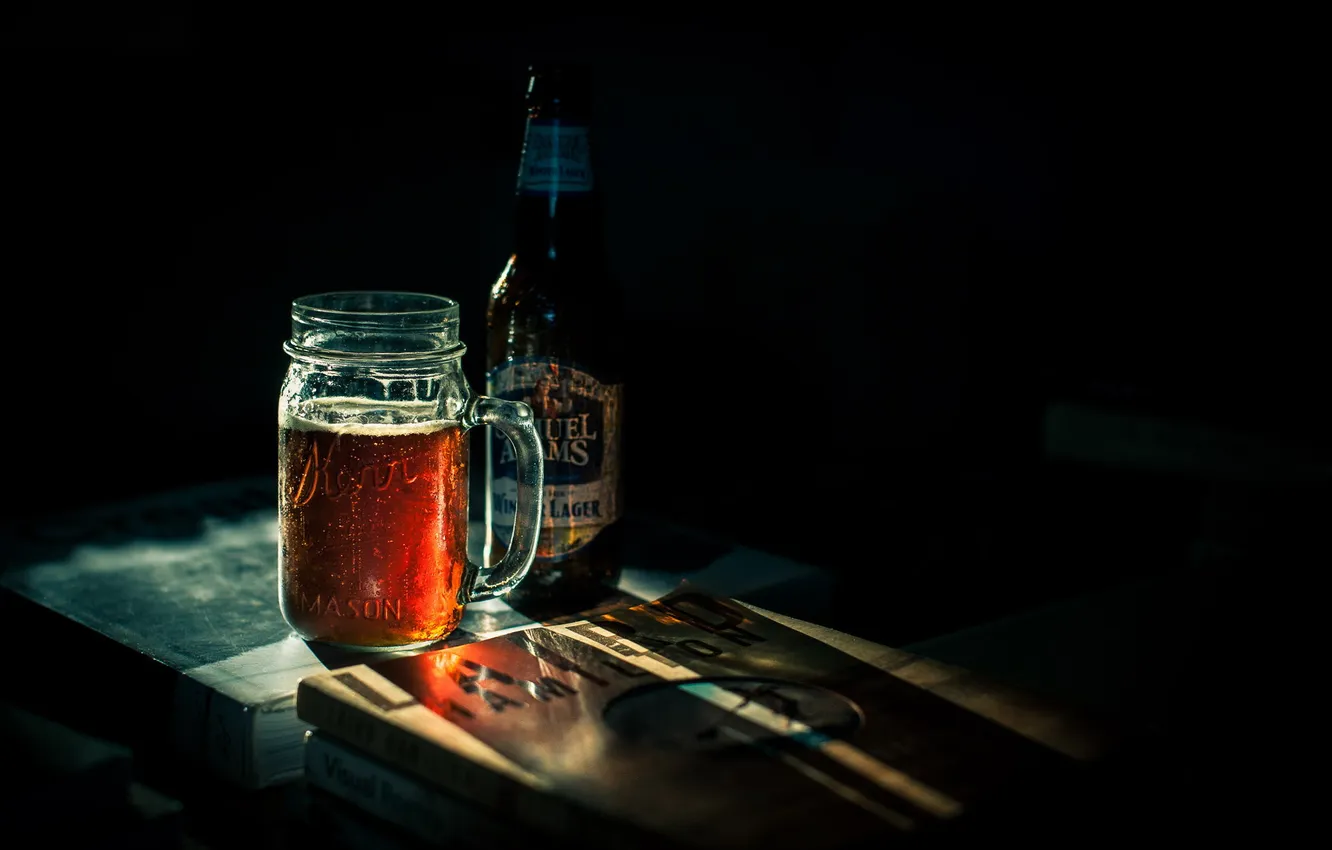 Фото обои бокал, бутылка, пиво