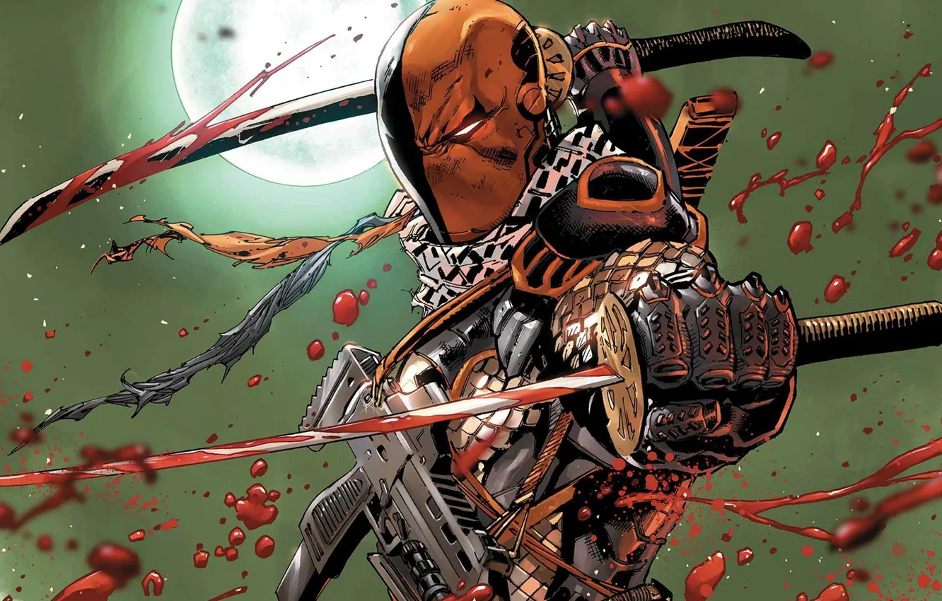 Фото обои Мечи, DC Comics, Наёмник, Slade Wilson, Дезстроук, Deathstroke, Слэйд Уилсон, Blood