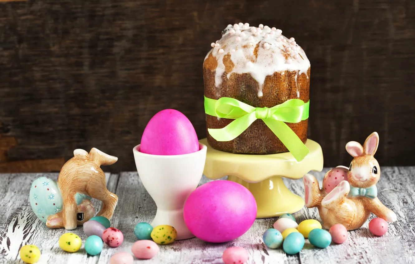 Фото обои яйца, Пасха, кролики, Candy, кулич, выпечка, Easter, Baking
