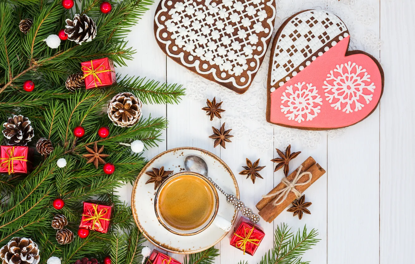 Фото обои ветки, кофе, рождество, ели, печенье, композиция, Rights Reserved, LAIMDOTA GRIVANE