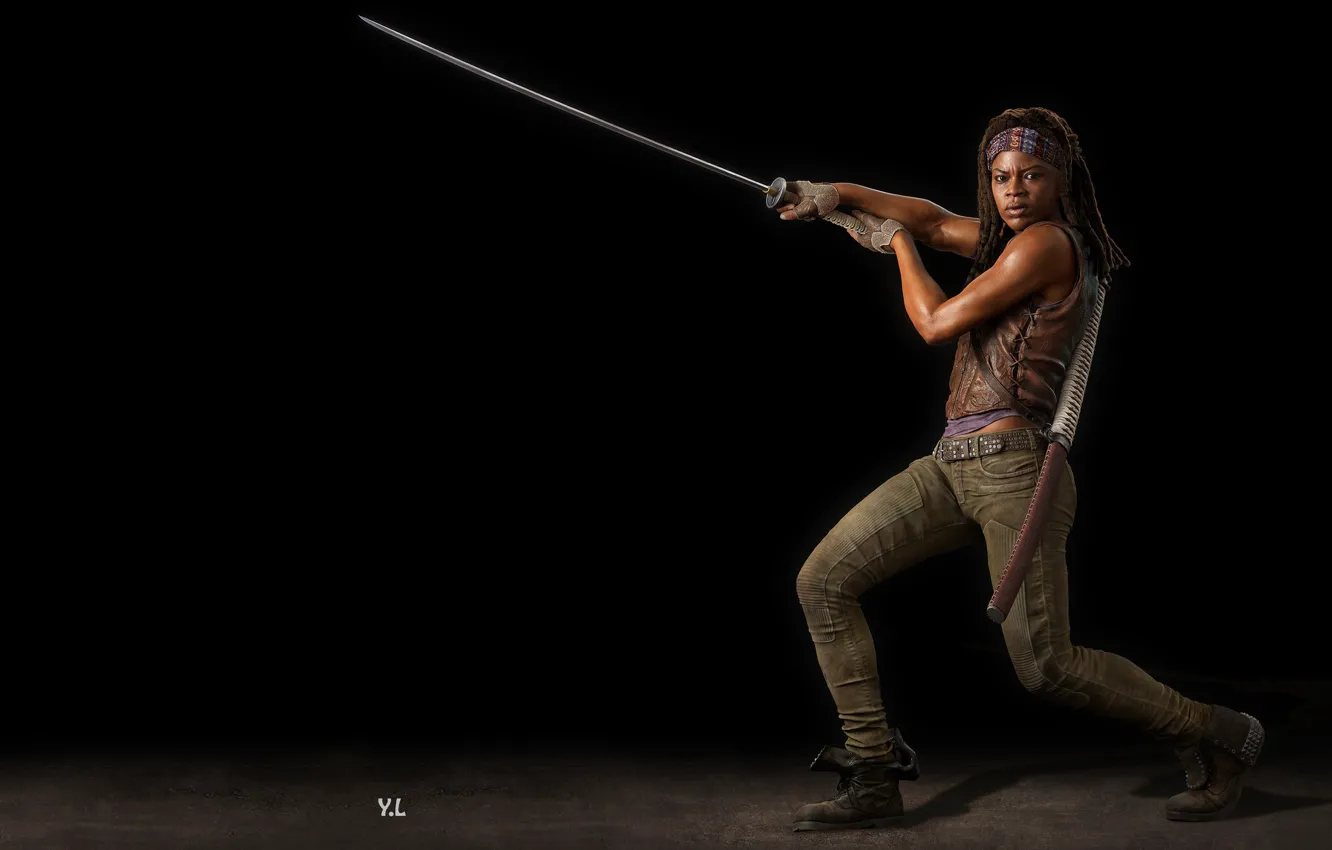 Фото обои арт, ходячие мертвецы, Michonne, 3 D, le yang