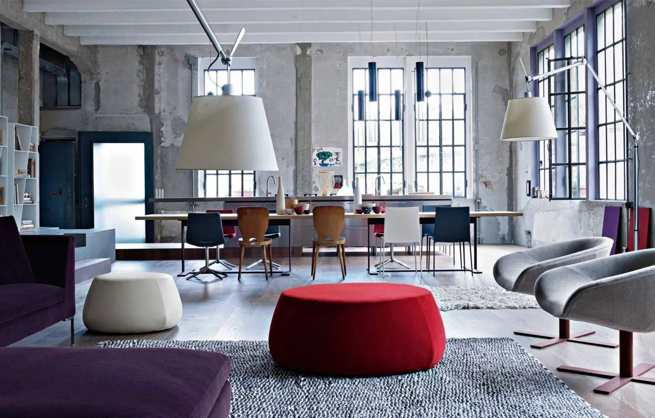 Фото обои дизайн, интерьер, кухня, гостиная, столовая, стиль лофт, Loft Hipster