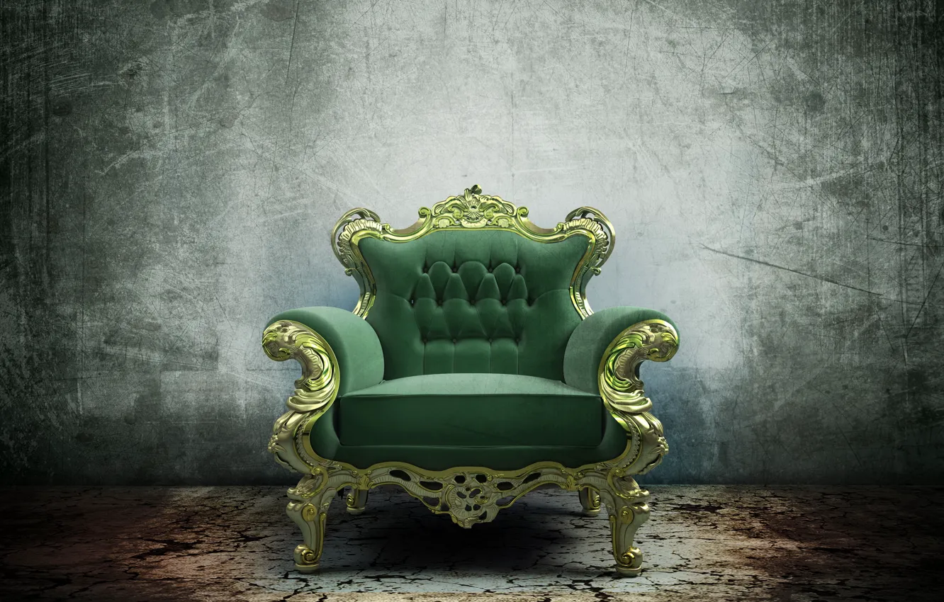 Фото обои мебель, кресло, стул, зелёный, трон, рендер