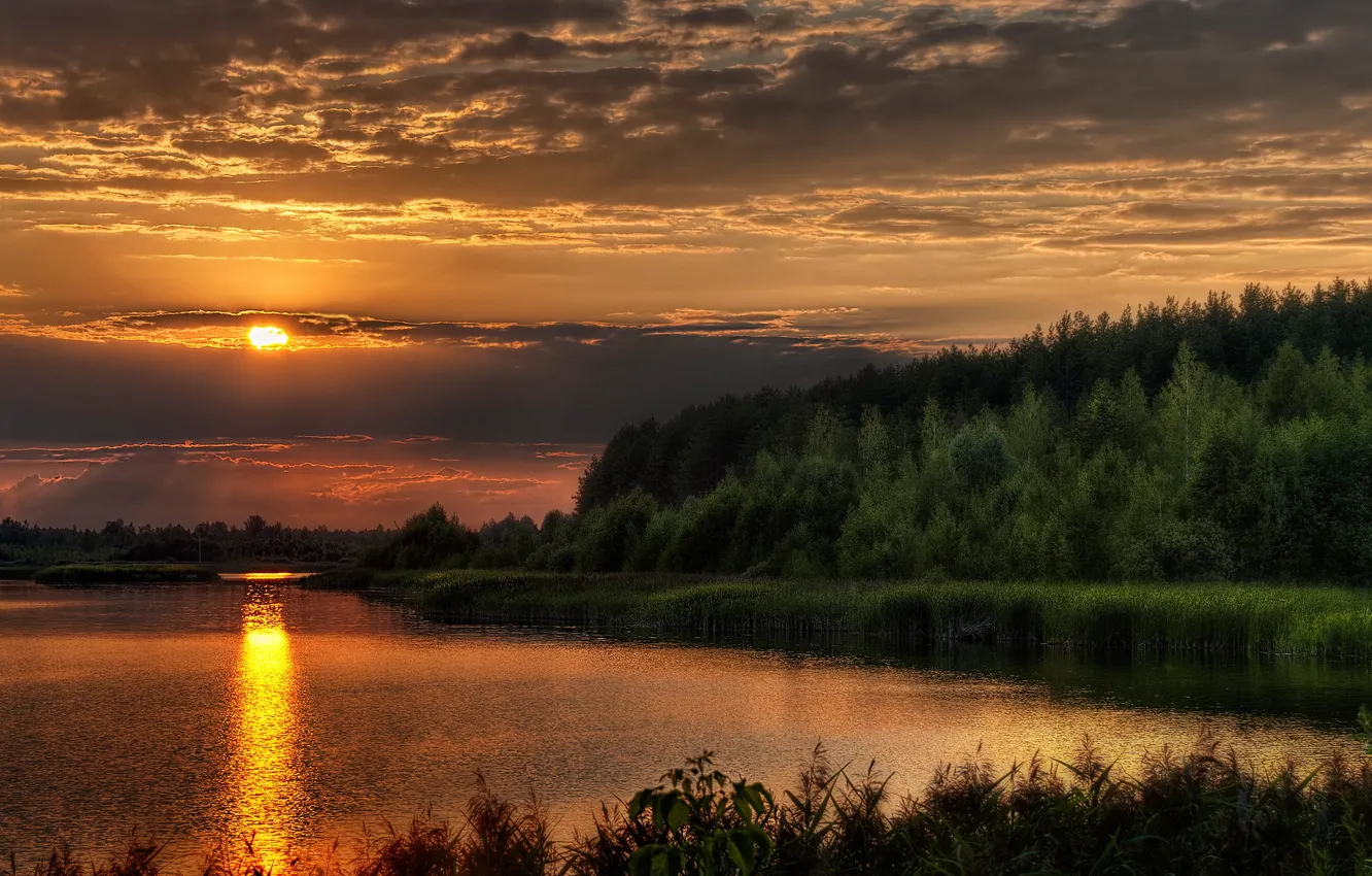 Фото обои пейзаж, закат, природа, река