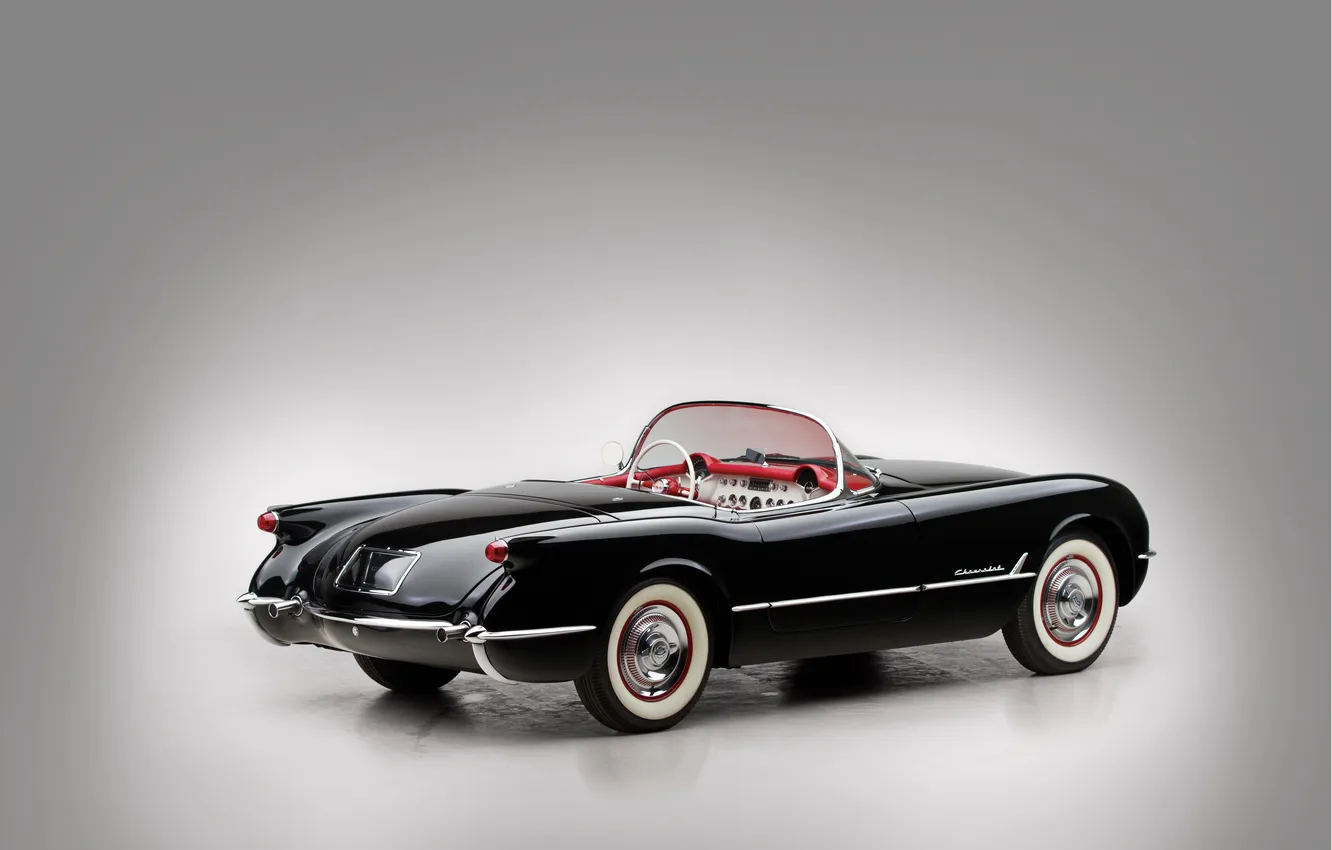 Фото обои Corvette, Chevrolet, 1954, Black, ретро автомобили, Chevrolet Corvette Black