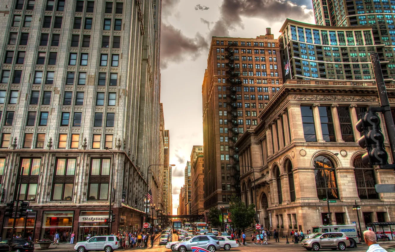 Фото обои city, HDR, небоскребы, Чикаго, USA, Chicago, мегаполис, street