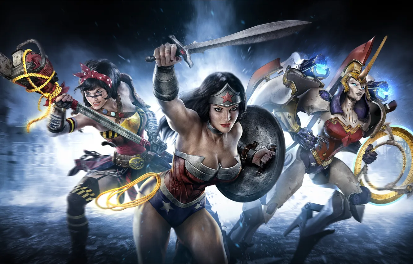 Фото обои меч, щит, mmorpg, DC comics, Warner Games, Wonder Women, infinite crisis