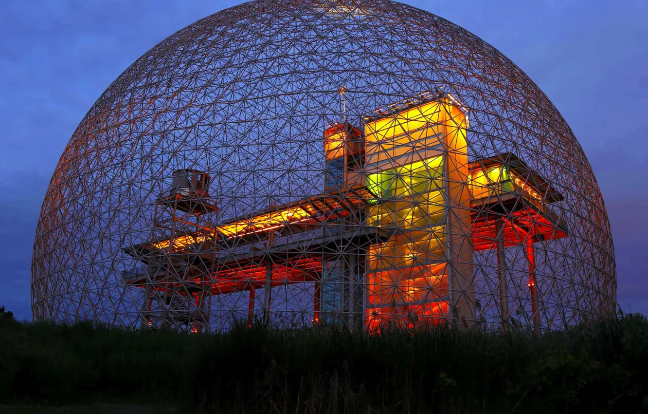 Фото обои огни, конструкция, шар, Канада, Монреаль, биосферный музей