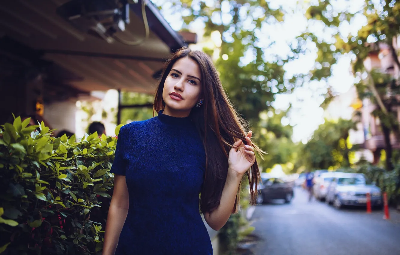 Фото обои Girl, Lingerie, Beautiful, Blue, France, Street, Canon, Summer