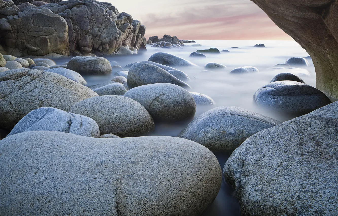 Фото обои море, природа, камни, скалы, выдержка, гладкость