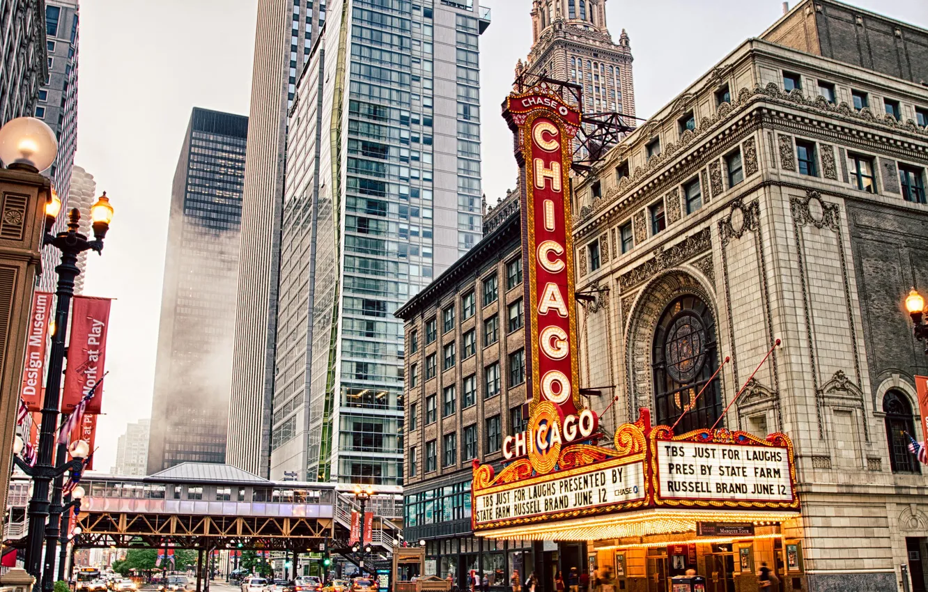 Фото обои train, chicago, theater, state st.street