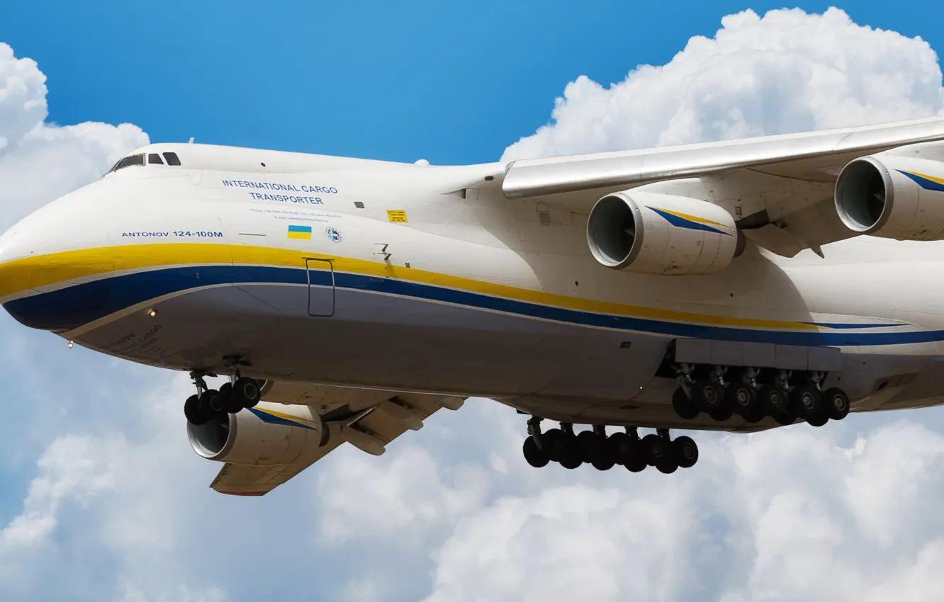 Фото обои Небо, Облака, Самолет, Крылья, Двигатели, Украина, Советский, Ан-124