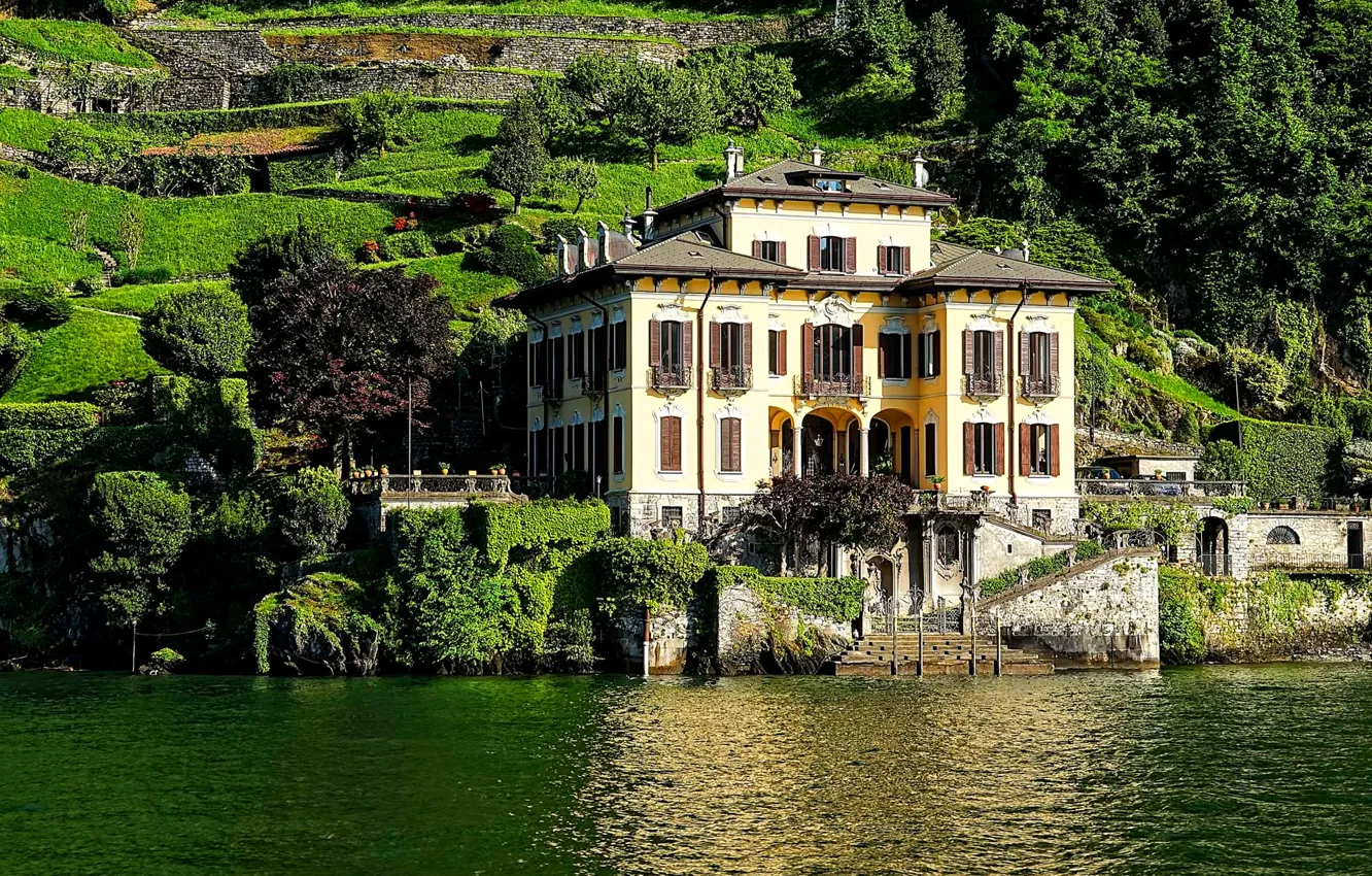 Фото обои дом, вилла, склон, Италия, озеро Комо