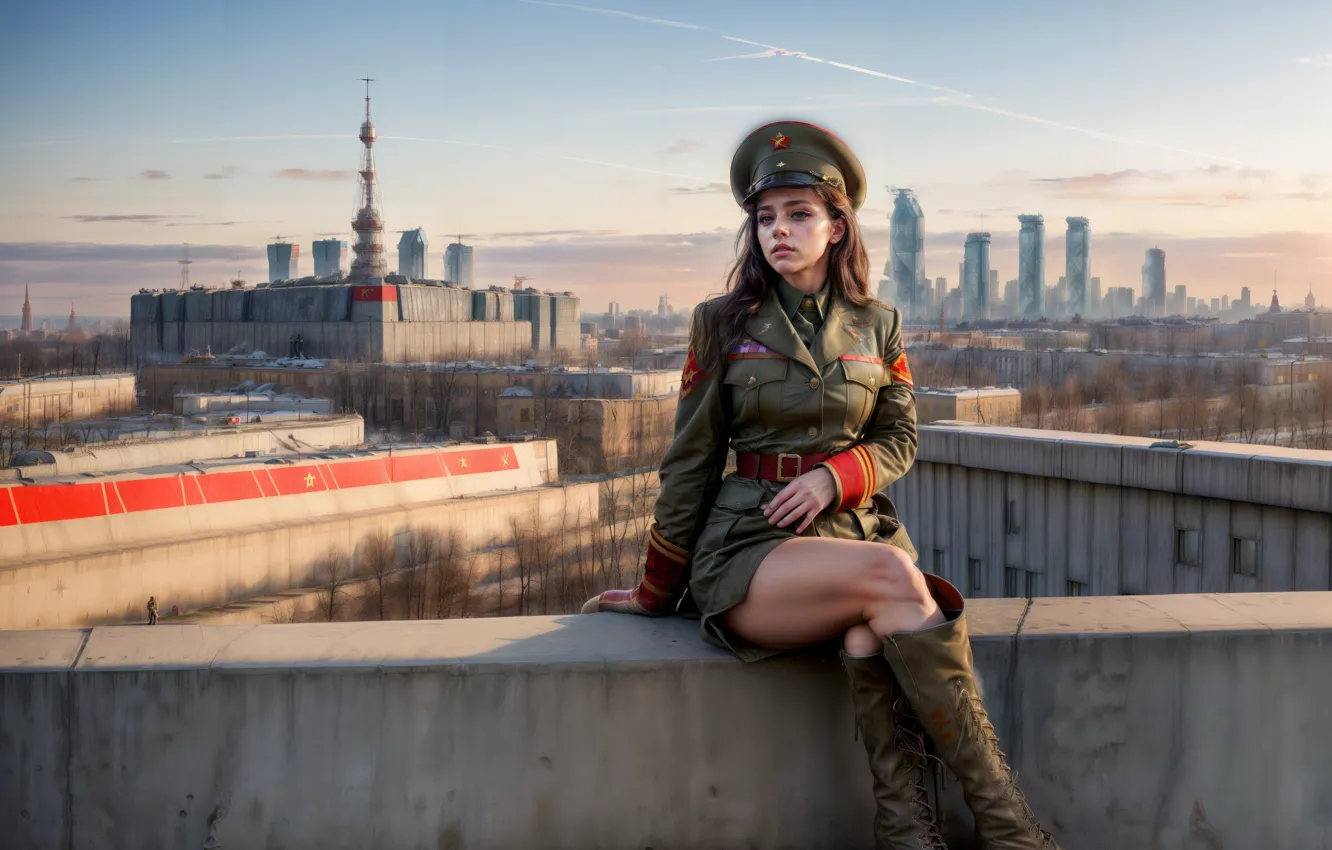 Фото обои soldier, dress, ai girl