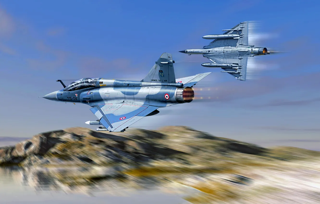 Фото обои арт, Dassault, ВВС Франции, Dassault Aviation, французский многоцелевой истребитель четвёртого поколения, Mirage 2000В