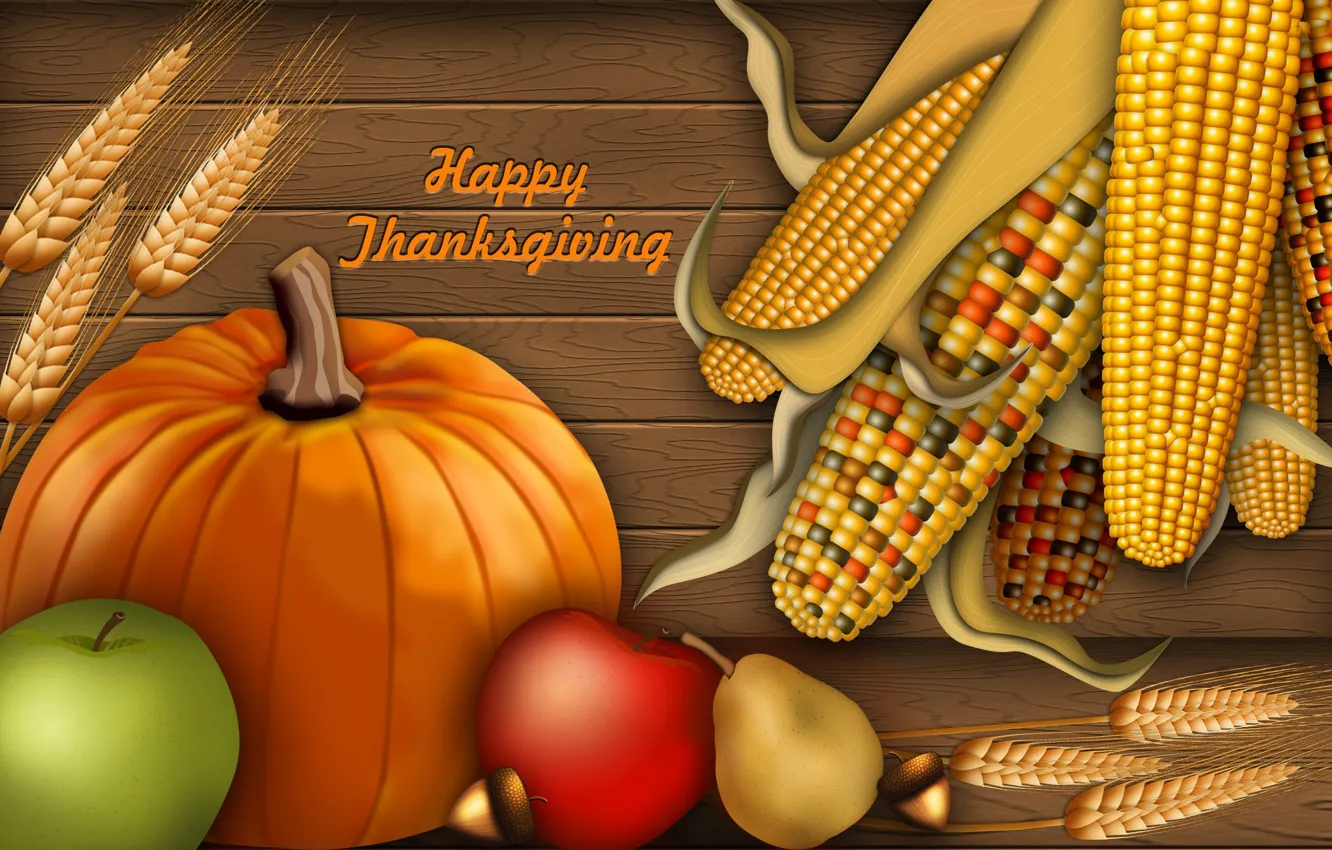 Фото обои осень, коллаж, яблоки, кукуруза, урожай, тыква, открытка, день благодарения