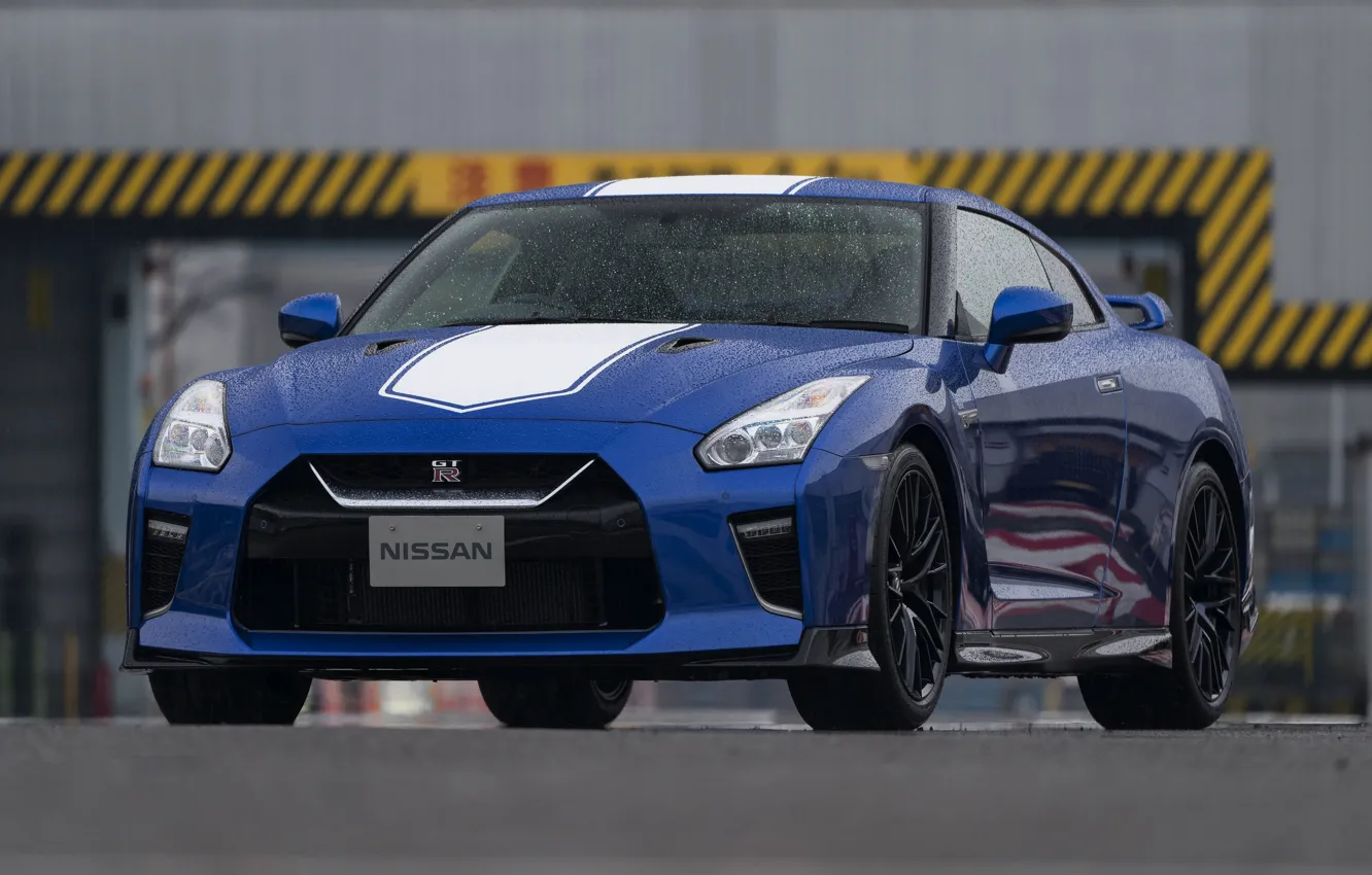 Фото обои синий, Nissan, GT-R, сырость, R35, 50th Anniversary Edition, 2020, 2019