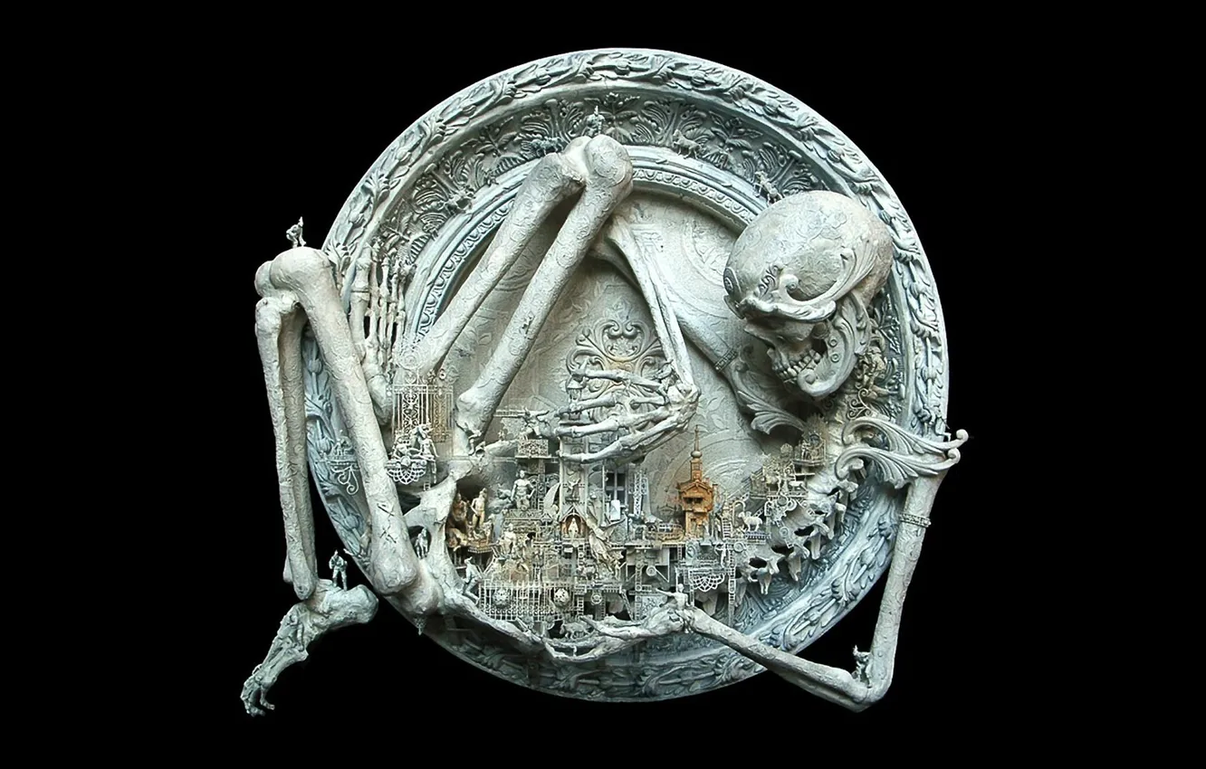 Фото обои останки, скелет, гравировка