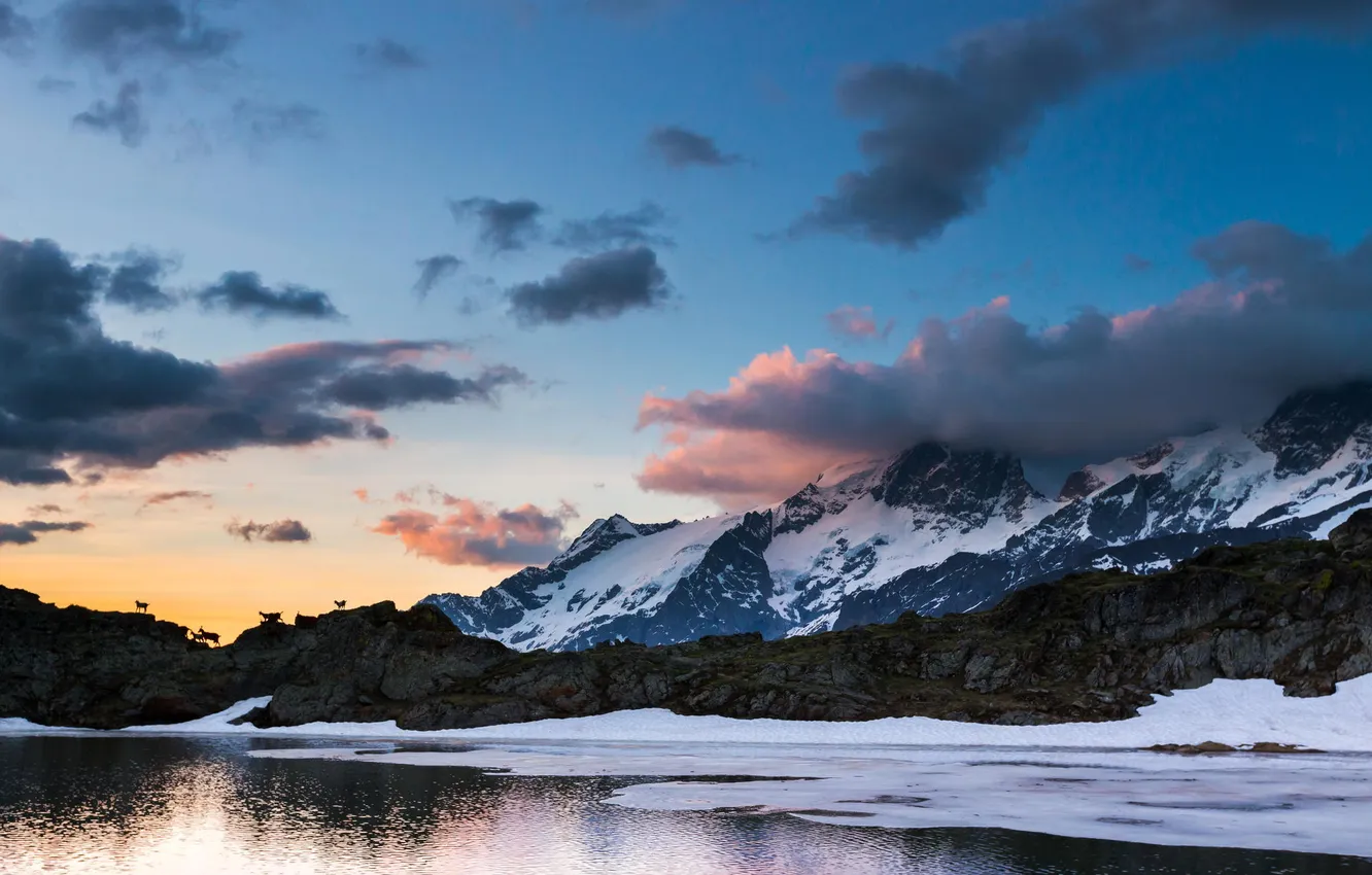 Фото обои зима, снег, горы, природа, озеро
