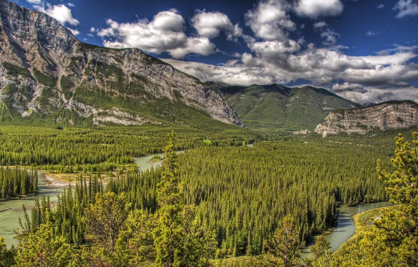 Фото обои лес, пейзаж, горы, природа, парк, фото, HDR, Канада