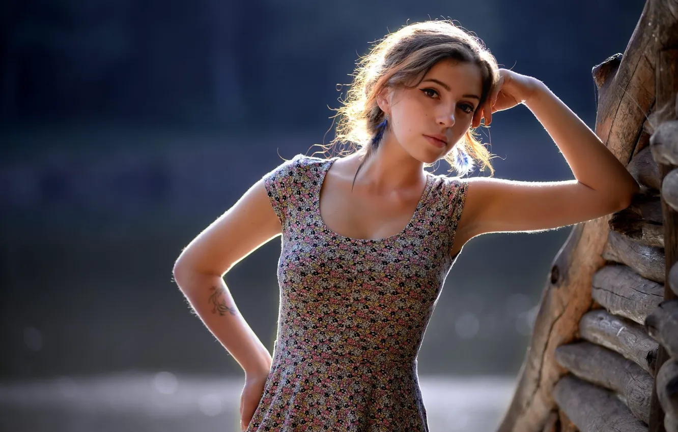 Фото обои девушка, model, tattoo, women, bokeh, brunette, looking at viewer, women outdoors