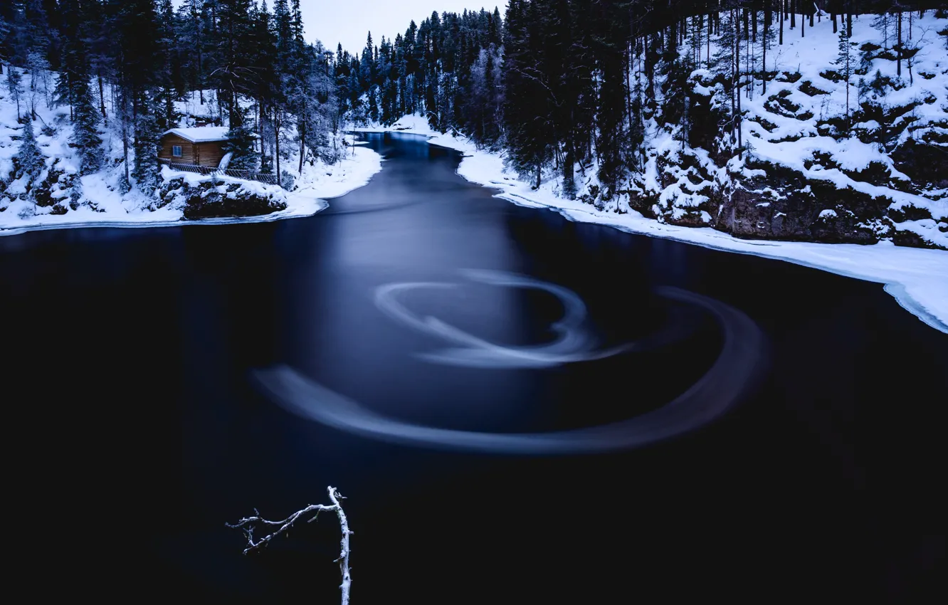 Фото обои зима, лес, река