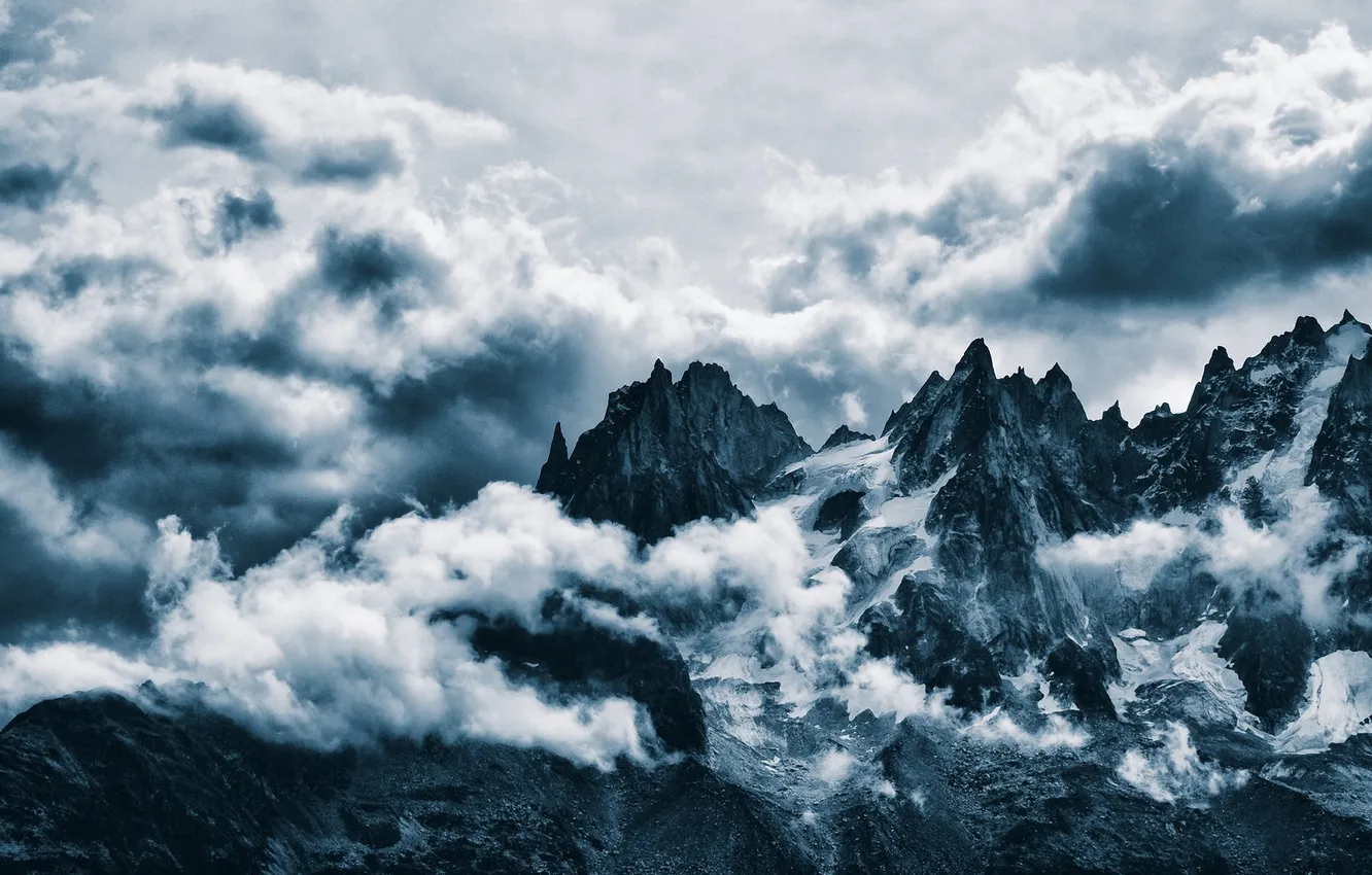 Фото обои облака, снег, горы, пики
