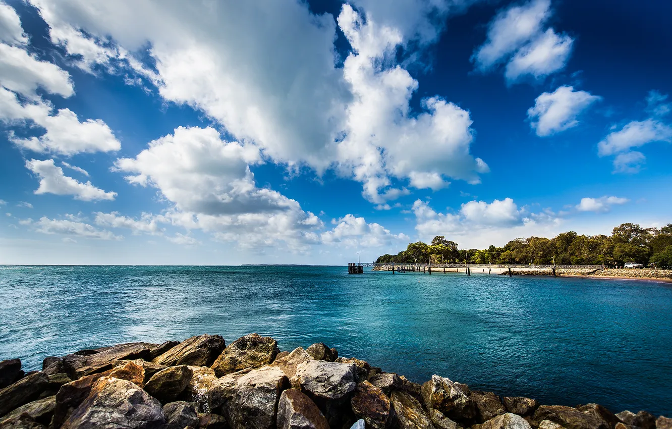 Фото обои sky, sea, blue, water, clouds, rocks