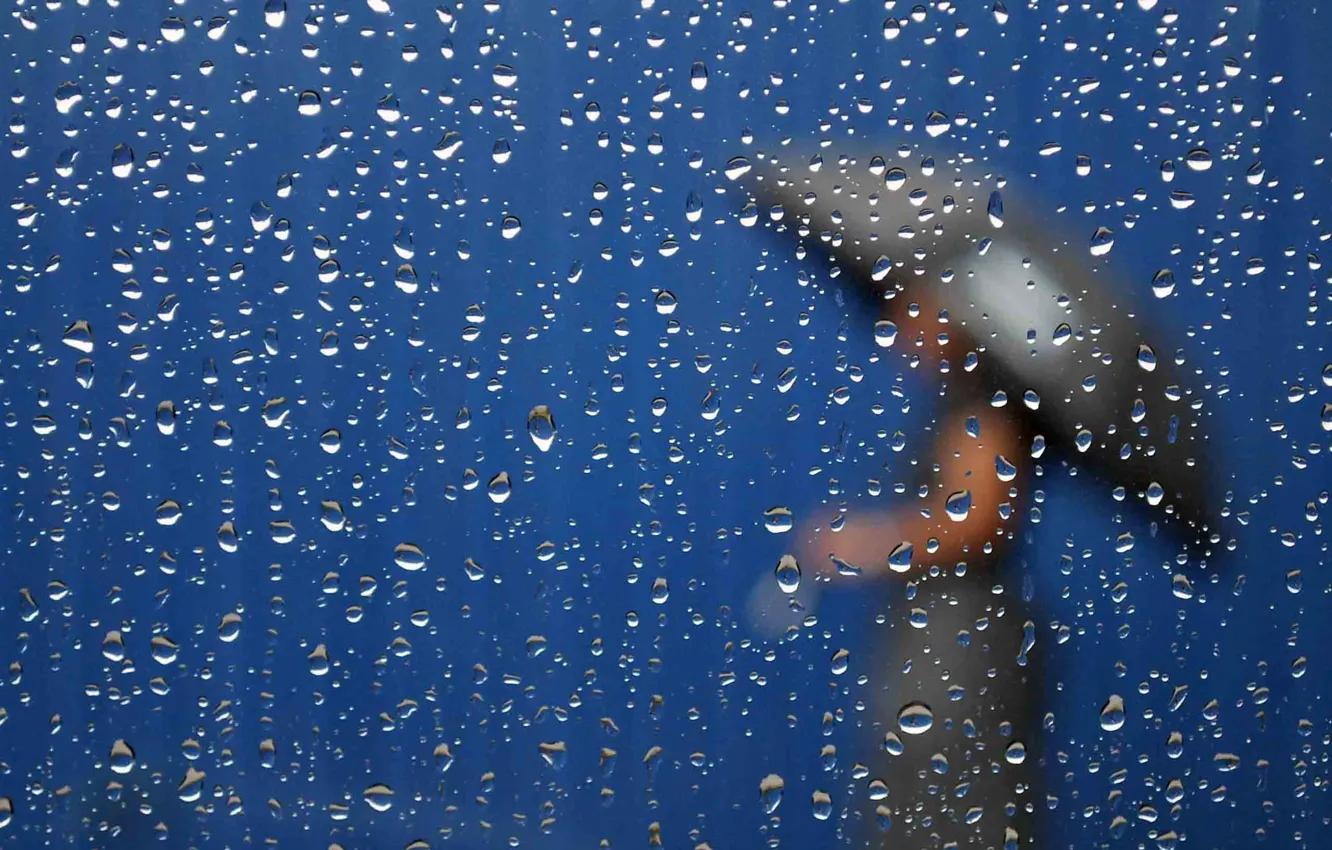 Фото обои стекло, капли, дождь, силуэт, woman in the rain