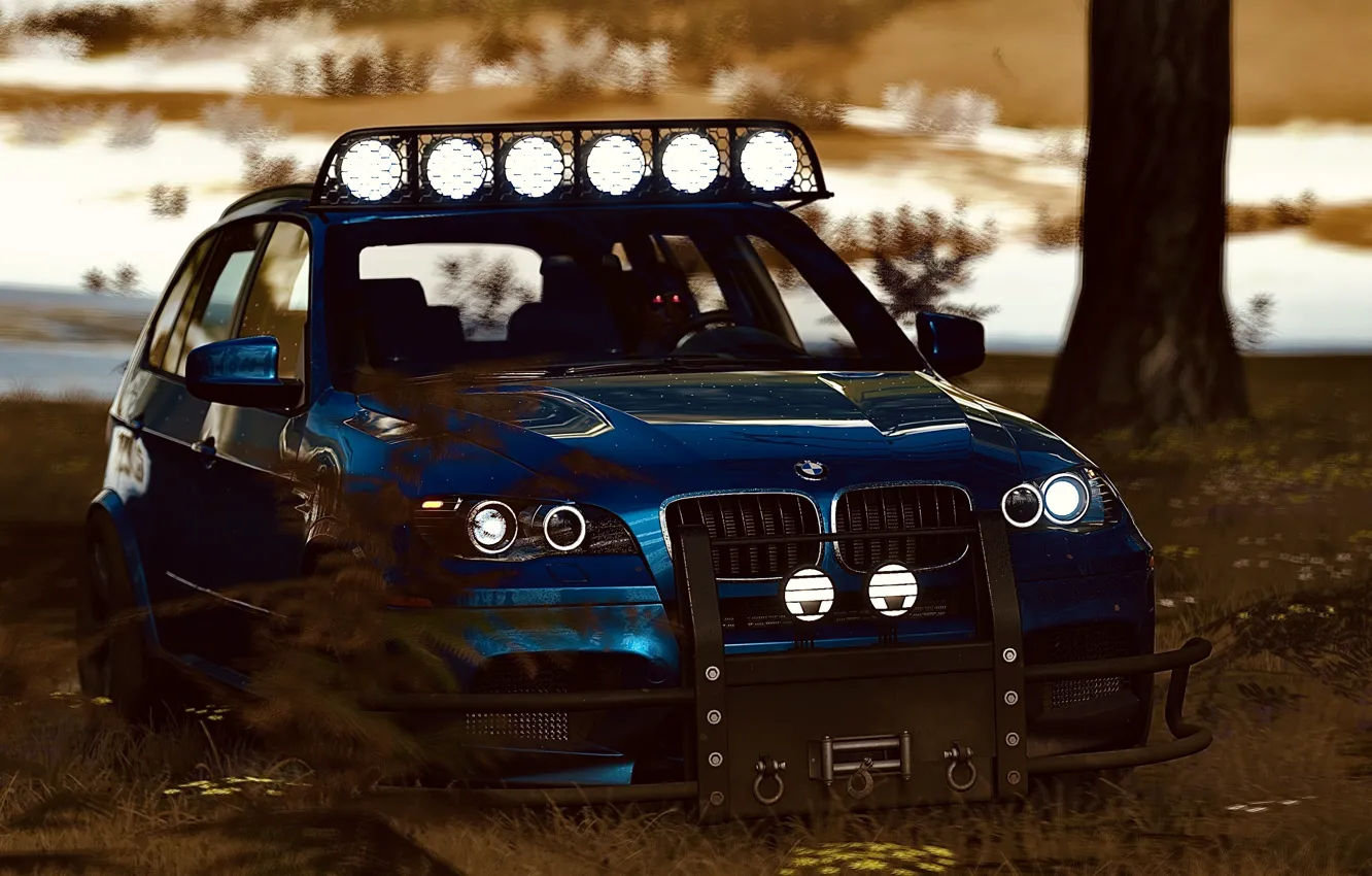 Фото обои HDR, BMW, Wood, Snow, Game, SUV, X5M, Offroad