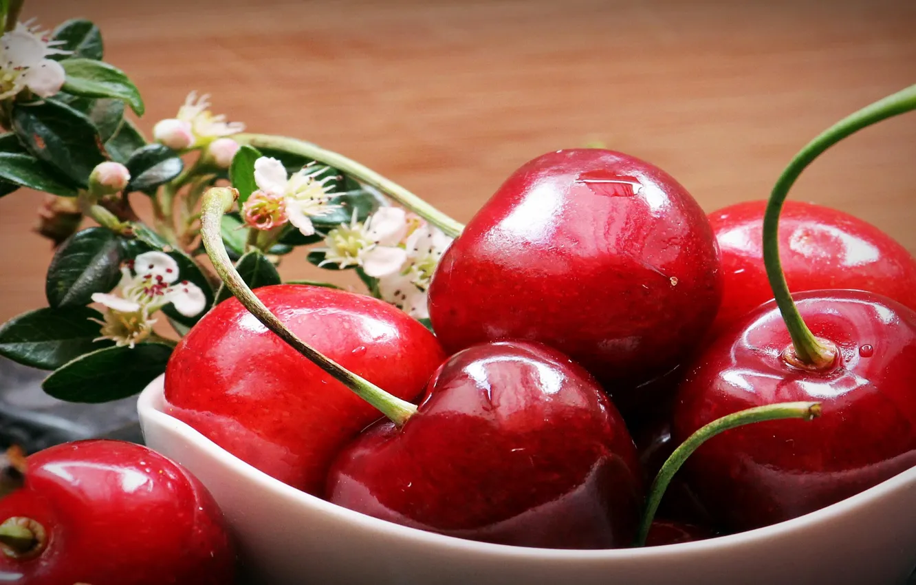Фото обои макро, ягоды, вишни, черешни