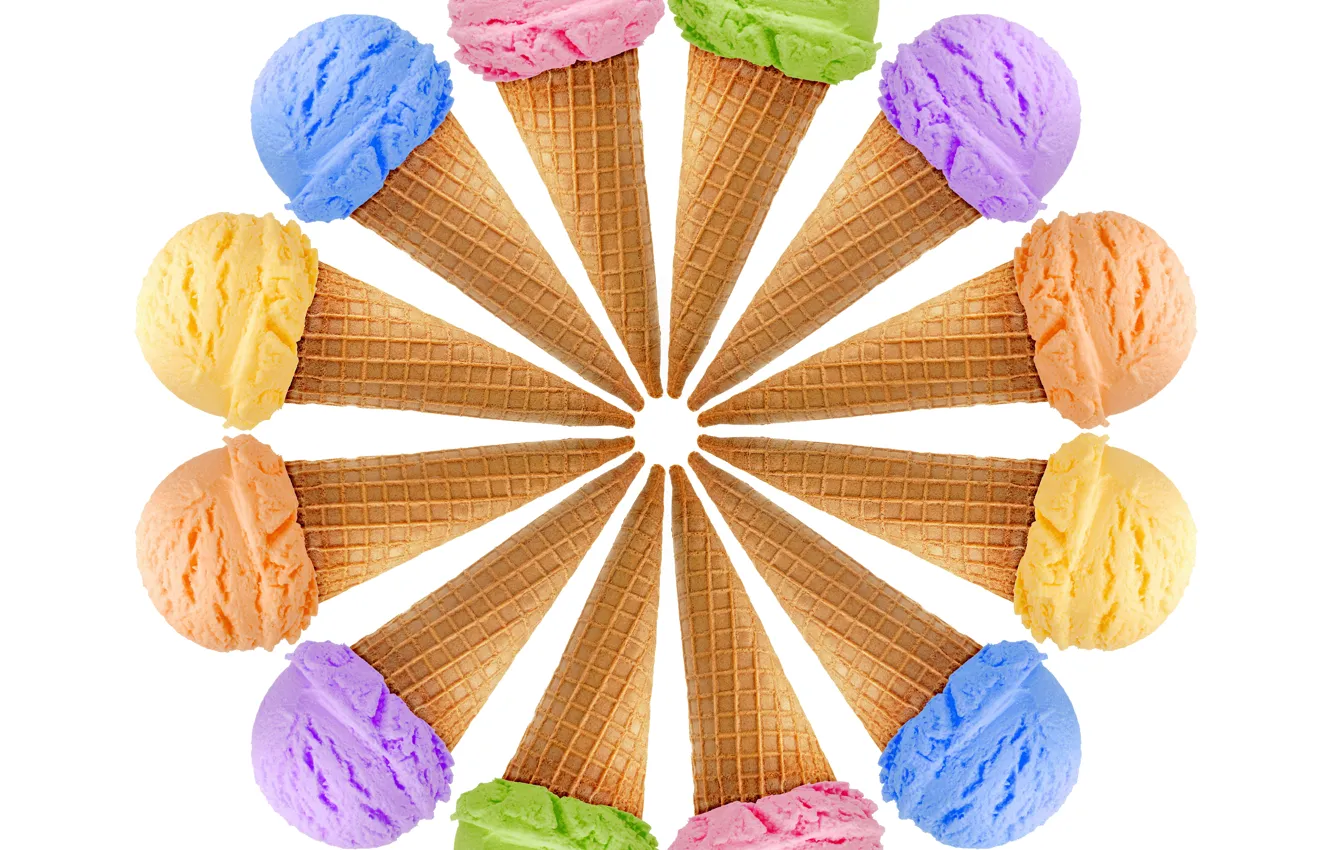 Фото обои Еда, Разноцветные, Вафли, Мороженым, Рожок