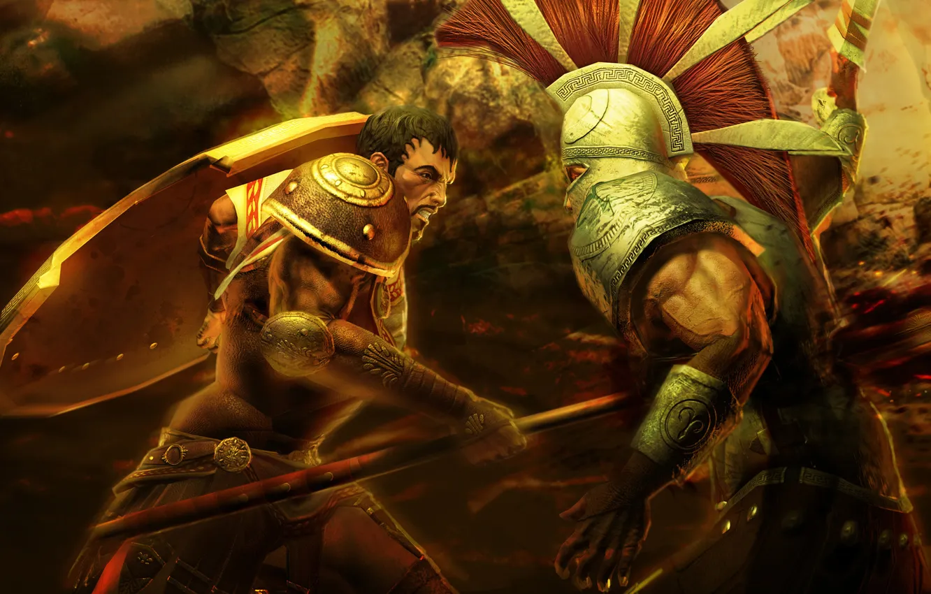 Фото обои воин, нападение, копье, щит, римлянин, Rise of the Argonauts