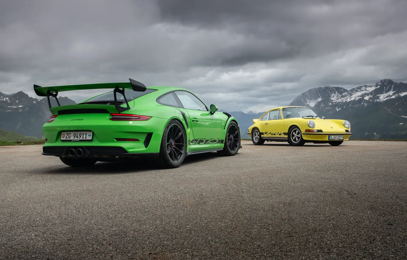 Фото обои green, 911, Porsche, yellow, Porsche 911 GT3 RS, Porsche 911 Carrera RS