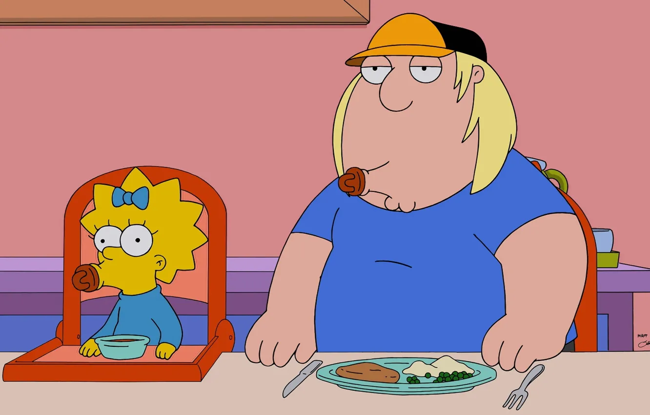 Фото обои Симпсоны, Гриффины, Family Guy, The Simpsons, Мэгги Симпсон, Maggie Simpson, Крис Гриффин, Chris Griffin