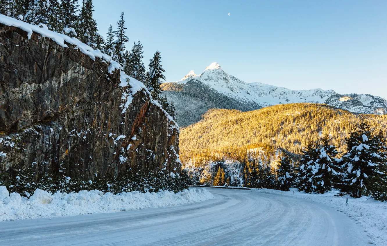 Фото обои зима, дорога, горы