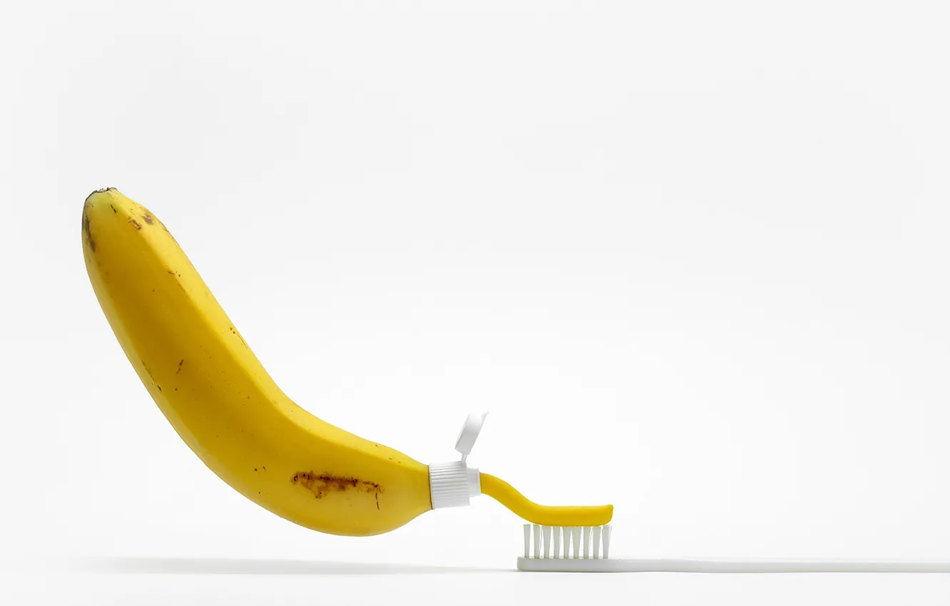 Фото обои щётка, банан, зубная паста