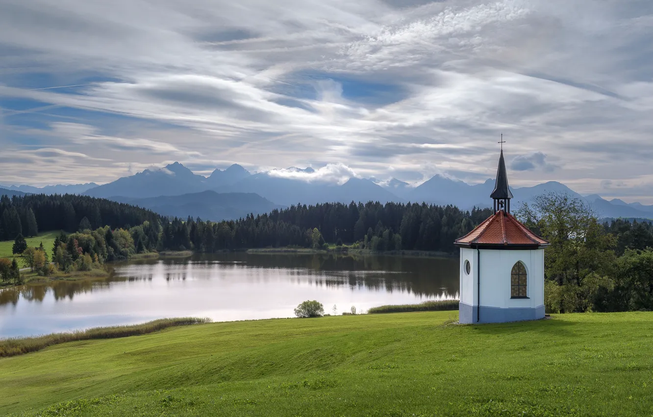 Фото обои облака, пейзаж, горы, природа, озеро, Германия, Бавария, Альпы