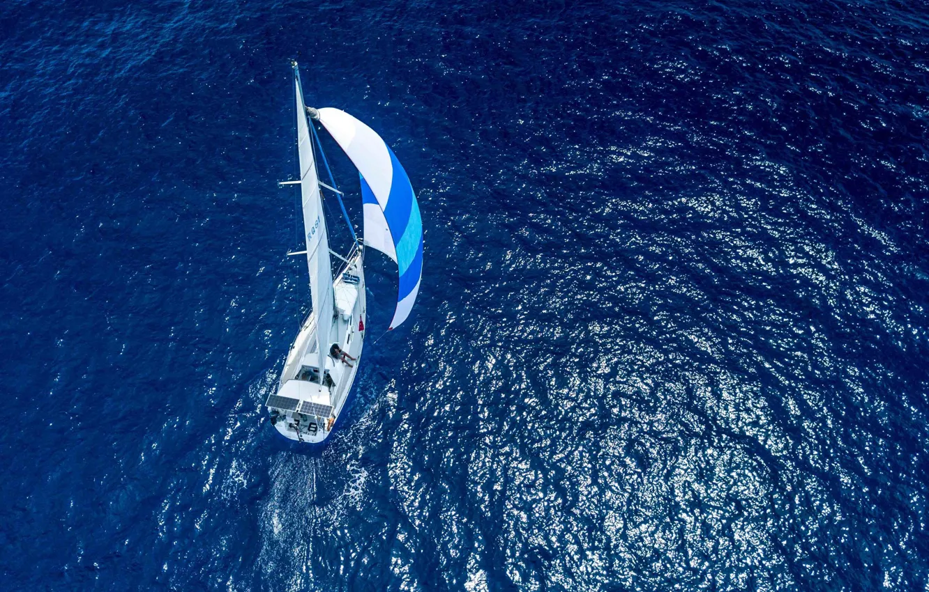 Фото обои путь, океан, ветер, яхта, сверху, паруса, ocean, круиз