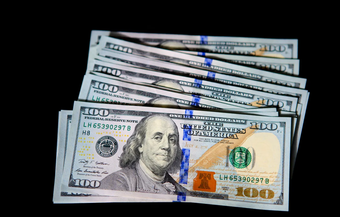 Фото обои Черный фон, США, Америка, Купюры, Деньги, Богатство, Бенджамин Франклин, Benjamin Franklin